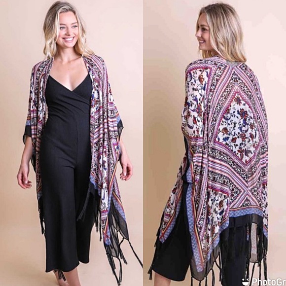 Beautiful Bohemian Kimono Wrap One Size 0-18 Armholes Tassels - Picture 6 of 6